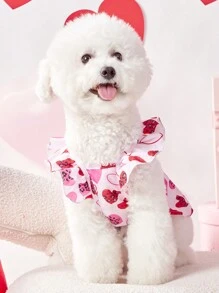 PETSIN 1 pieza Vestido de mascota con estampado de corazón de leopardo rosa y manga corta para el Día de San Valentín