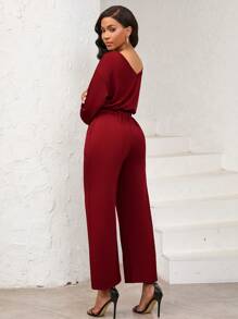 SHEIN Slayr Mono informal de manga larga y espalda descubierta de unicolor para mujer