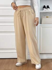 SHEIN Essnce Women Plus Size Loose Casual Gray Sweatpants, Wide Leg Tween Girl Pants