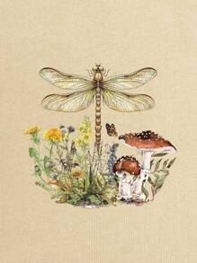 ROMWE Fairycore Boho Vacation Insect, Mushroom & Floral Pattern Printed Plus Size Women Loose T-Shirt - Apricot - View 3