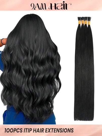 100 piezas de extensiones de cabello humano real con puntas I, extensiones de cabello natural con puntas I para fusión en frío, extensiones de cabello humano con puntas I para mujeres