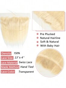 1pc 613 Blonde 13 X 4 Lace Frontal 150 Density Virgin Remy Human Hair Ear To Ear Lace Frontal Human Hair Frontal Closure For Women Blonde Color - S613 - View 6