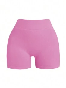 SHEIN Sports 女士纯色休闲运动短裤/无缝/V 腰女士运动短裤、健身短裤、骑行短裤 - 彩色 - 查看 4