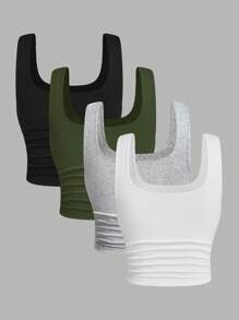 SHEIN EZwear Multicolor Women Knitted Sleeveless Casual Camisole - Army Green - View 2