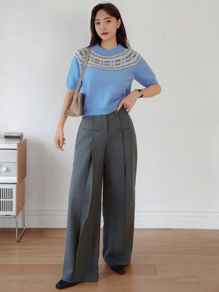 Retro Collegiate Color Block Argyle Pattern Women Sweaters Knitted Tops