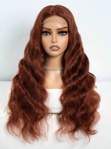 紅棕色薑色人髮身波花邊鬆緊帶中分4X4閉合鬆波花邊假髮 - S33D - 查看 3