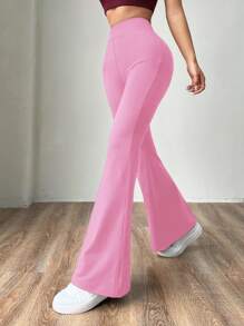 SHEIN EZwear 粉色针织女式紧身喇叭裤 - 粉色 - 查看 3