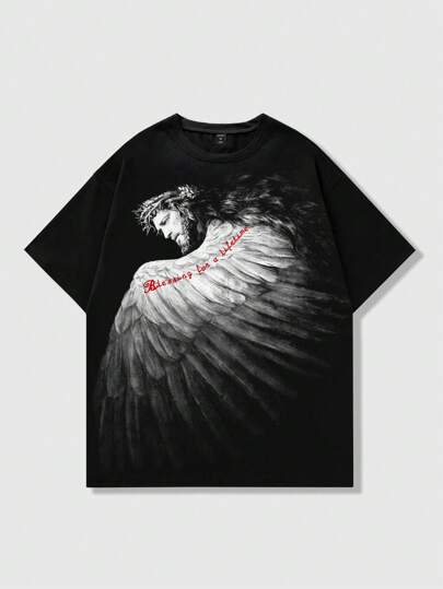 Goth Camiseta casual de cuello redondo de manga corta con estampado de figura gótica para hombres, para uso diario, Halloween