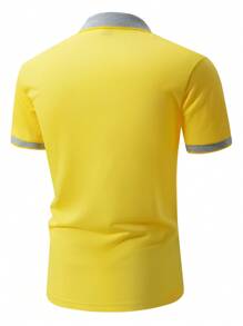 Manfinity Homme Men's Solid Color Patchwork Button Front Short Sleeve Polo Shirt (Sleeve & Pocket Irregularly Cut) - Multicolor - View 2