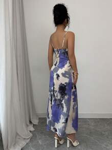 Modelyn Women Spaghetti Strap Floral Print Slim Fit Dress - Purple - View 2