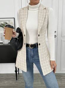 Chiquease 女士金点领粗花呢背心 - 米色 - 查看 5