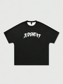 ROMWE MEN Street Life Camiseta deportiva de manga corta holgada con estampado de letras y dibujos animados para hombre