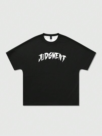 Street Life Camiseta deportiva de manga corta holgada con estampado de letras y dibujos animados para hombre