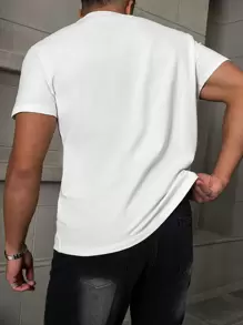 Manfinity Homme Camiseta casual minimalista de manga corta con cuello redondo y gráfico de letras de unicolor para hombre - Blanco - Ver 2