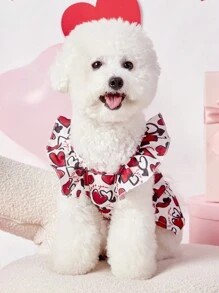 PETSIN 1pc Heart Pattern Printed Pet Dog Dress With Flare Sleeves, Fits All Pets, For Valentine's Day - Multicolor - View 2