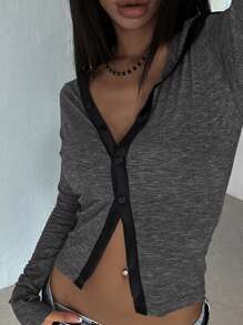 DAZY Street Style Color Block Hooded Slim Fit Women T-Shirt