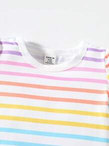 2pcs Baby Girls Short Sleeve Printed Top Set, Spring/Summer - Multicolor - View 5