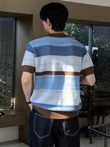 DAZY Summer Multicolor Patchwork Contrasting Knit Men Sweater - Multicolor - View 2
