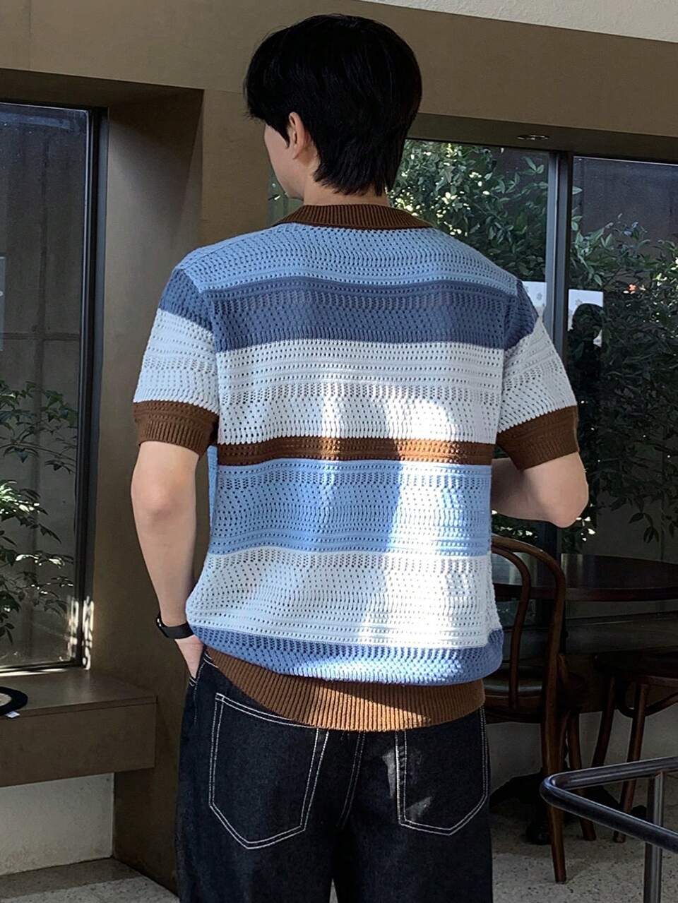 Summer Multicolor Patchwork Contrasting Knit Men Sweater