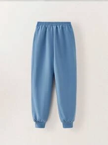 SHEIN Printed Pants With Solid Color Cuffs, Simple & Fashionable Casual Daily Wear - Blue - View 2