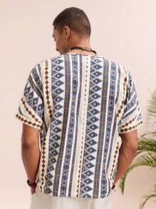 Manfinity VCAY 男士梭织休闲宽松度假短袖衬衫 - 彩色 - 查看 2