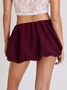 TRNVIE 1pc Women Burgundy Short, Bubble Skirt For Casual, Shopping, Commute