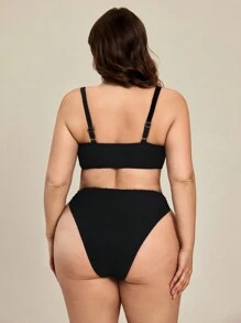 Swim Lushoire Plus Size Solid Color Ring Decor Casual Beach Swimming Suit Summer - Black - View 2