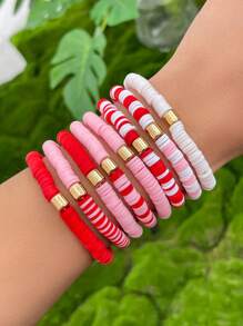 ROMWE Kawaii 8 件可爱粉色聚合物粘土友谊手链，适合情人节或友谊礼物 - 淺粉色 - 查看 4