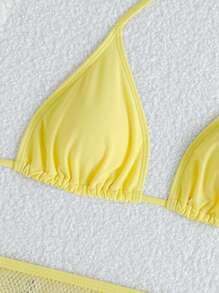 Swim Mod 2025 Women Simple Solid Color Swimwear Set For Beach Vacation Summer - Yellow - View 3