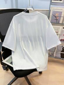 SHEIN Teen Boys' Casual School Style Comfortable Fashion Simple Versatile Cute Soft Suitable For Daily, School, Outdoor, Sports, College Graphic T-Shirt - White - View 4