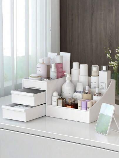 SHEIN Organizador de almacenamiento de cosméticos de escritorio, estuche de exhibición de maquillaje de gran capacidad