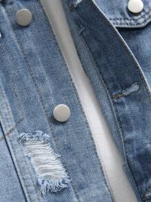 Manfinity Homme 男式前扣长袖口袋做旧休闲牛仔夹克 - 淺色水洗藍 - 查看 8