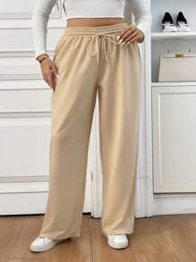 SHEIN Essnce Women Plus Size Loose Casual Gray Sweatpants, Wide Leg Tween Girl Pants