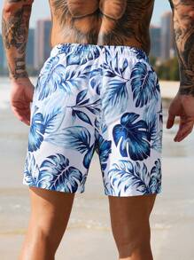 Surfspeed Men's Simple Classic Casual Beach Shorts Men Swim Trunks - Blue and White - View 2