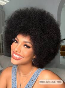 Encaje transparente Afro Kinky Curly 13 X 4 Cierre de encaje Peluca de cabello humano corto # 1B Cabello Remy prearrancado para mujeres - Natural Black - Ver 4