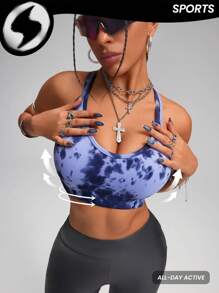 Innovista Woman Activewear Seamless Sports Bra, Tie Dye Print High Elastic Push Up & Support Sports Gym Top, Breathable & Dry Fit Dynamic Print Workout Offits, Fitness,Outdoor,Cycle,Bike,Running,Boxing,Strength,Cardio,Yoga,Party,Music Festival,Versatile.Tank,Vest,Spring,Underwear,Base Layer,Tracksuit,Blue,Valentine's Day