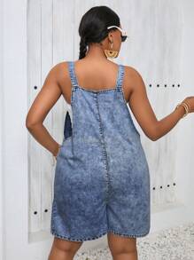SHEIN Lady Plus Size Casual Loose Denim Jumpsuit In Blue, Sexy & Relaxing Summer Outfits Country Outfits Women