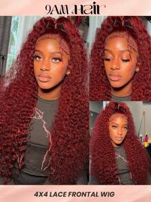 Transparent Lace Front Pre Plucked Water Curly Wave 4 X 4 Human Hair Wig 99J 150% Density Frontal Wig For Women Burgundy Color - S99J - View 2