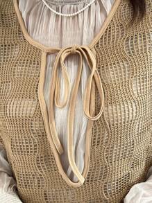 FRIFUL Damen Mesh Langarmshirt mit Hohlmuster, minimalistisch, stilvoller Lässig-Look für den Alltag, kariert