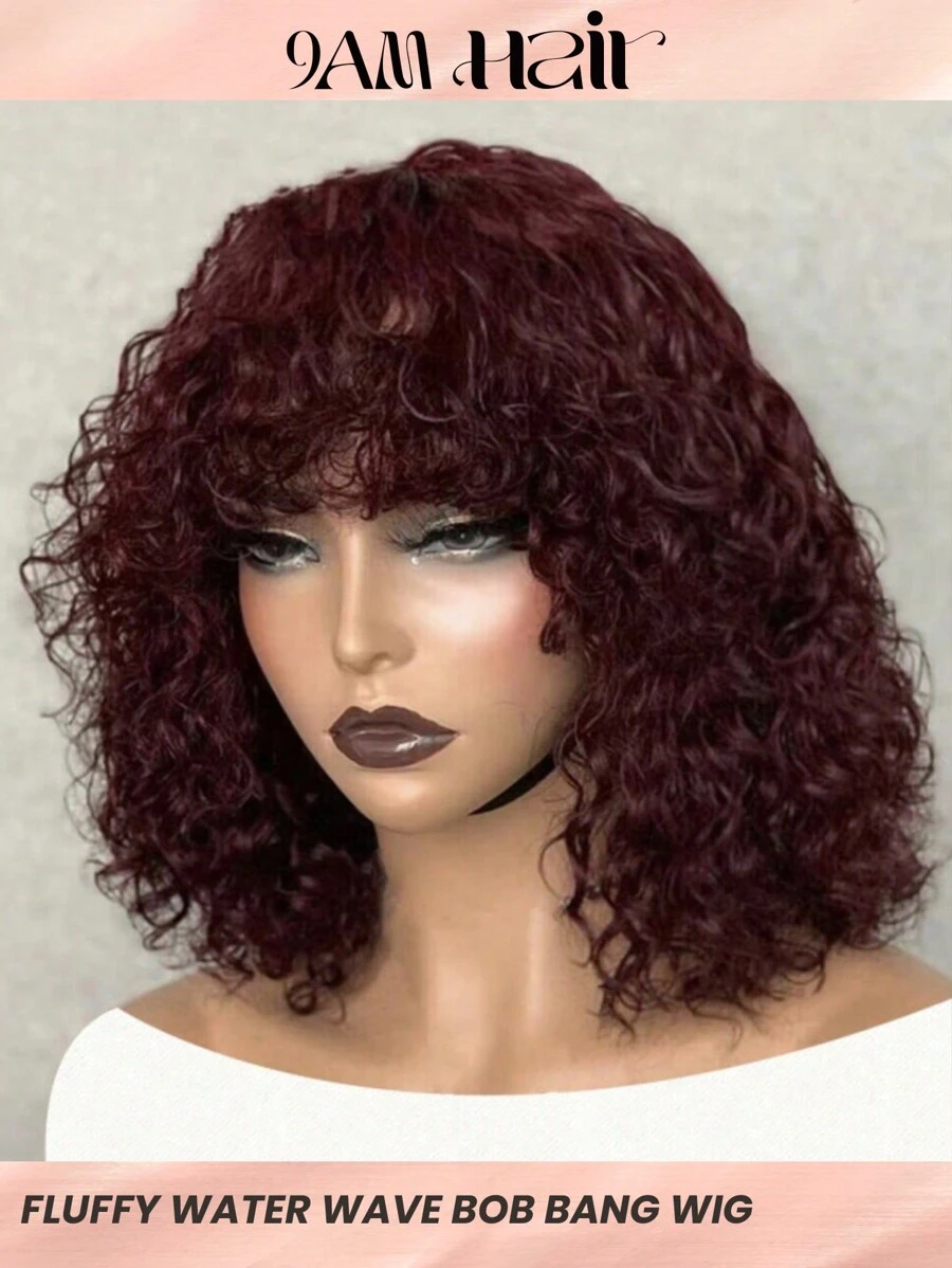 Density Pro 波浪捲劉海假髮短假髮充分機器製造假髮99顏色酒紅色顏色 - S99JC - 查看 1