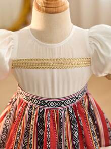 SHEIN Baby Girls Summer Cute Geometric Pattern Dress - White - View 5