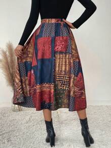 EMERY ROSE Patchwork High Waist Skirt - Multicolor - View 2