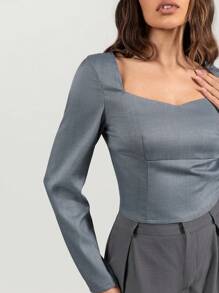 Allurite Chemise décontractée à manches longues et col en cœur pour femmes, pour un port quotidien