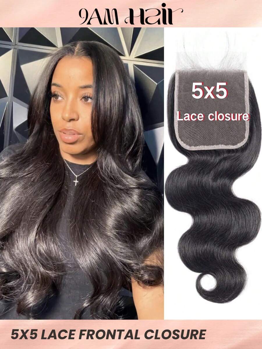 5x5 Transparent Lace Closure Only Body Wave Hair Closure Invisible Lace 12A Brazilian Human Hair Frontal Closure 100% Human Hair Extensions Pre Plucked Natural Black - SNatural - View 1