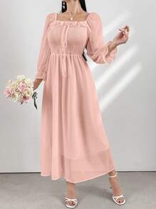 Modelyn Solid Color Strapless Wrap Front Midi Dress Maxi Women Outfit - Pink - View 5