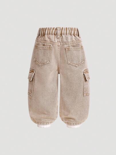 SHEIN Playful Pals Quần dài thường ngày túi hộp lưng thun cotton cho bé trai