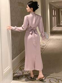 DAZY 1 set effen kleur dames twist geplooide pofmouw shirt en A-lijn rok 2-delige outfit