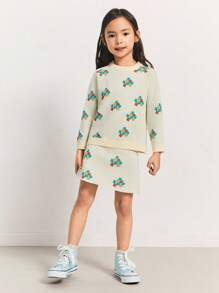 THE HAPPY LOOK Faldas tipo sudadera con cintura elástica y corte evasé con adorables flores de colores para niñas jóvenes