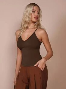 COSMINA Camiseta de punto marrón regular para mujer