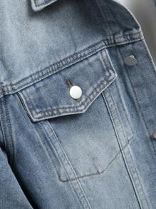 Manfinity Homme Men's Button Front Long Sleeve Pocket Casual Denim Jacket - Light Wash - View 3